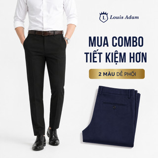 [Chính Hãng] Quần Âu Nam Cao Cấp Màu Đen Louis Adam - Chống Nhăn, Nhanh Khô, Cạp Chun Ẩn, Regular Fit