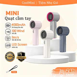 ⚡⚡Quạt cầm tay mini tuabin 100 cấp gió màn hình LED pin lớn sạc USB êm tĩnh kèm dây đeo tay di động