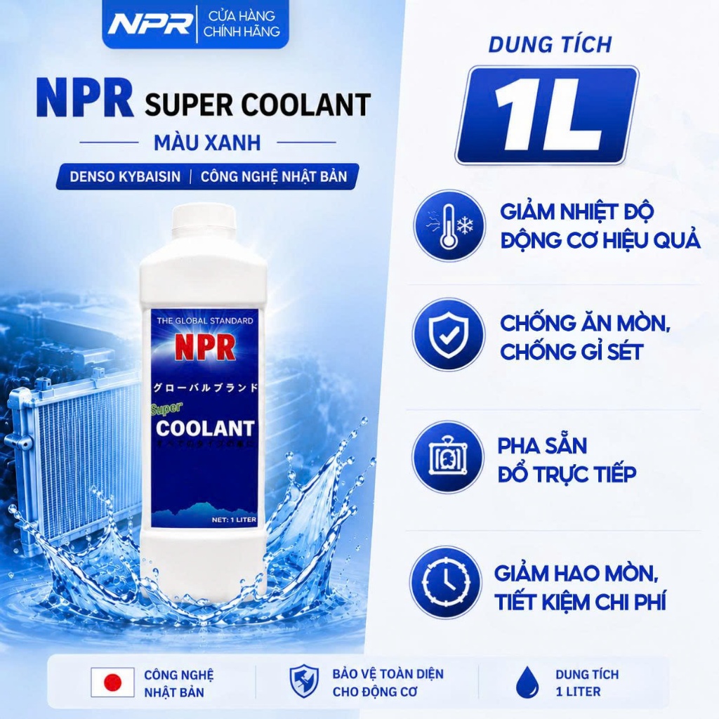 Nước Làm Mát Ô tô, Nước mát ô tô màu xanh đỏ NPR COOLANT - 1L