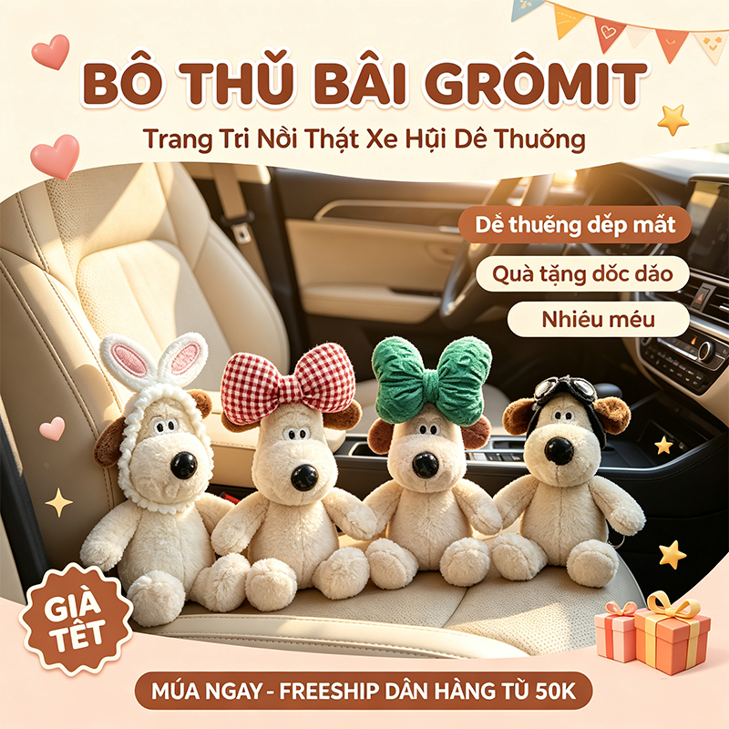 Bộ Thú Bài Gromit Trang Trí Nội Thất Xe Hơi Dễ Thương Đẹp Mắt Quà Tặng Độc Đáo