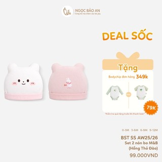 M&B (0-3M) Set 2 nón sơ sinh cotton cao cấp mềm mịn không bị ngấn trán, bảo về đầu bé thoáng mát