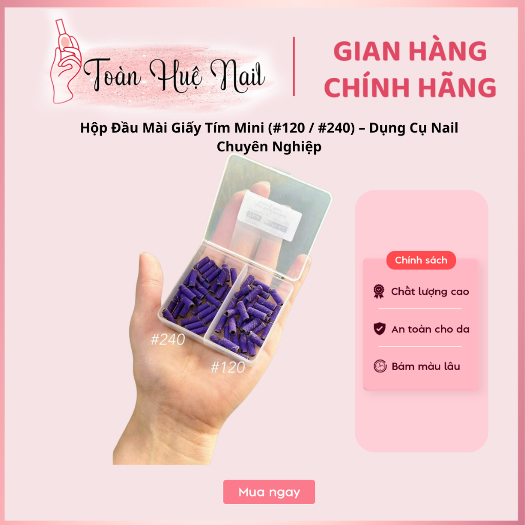 Hộp Đầu Mài Giấy Tím Mini (#120 / #240) – Dụng Cụ Nail Chuyên Nghiệp