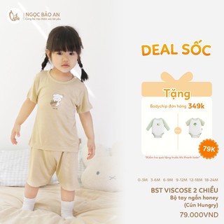 Honey (0-12M) Bộ quần áo cộc tay họa tiết đáng yêu chất Rayon mềm mịn, thoáng mát thấm hút mồ hôi.