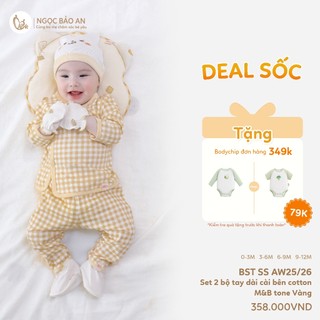 M&B (0-12M) Bộ quần áo dài tay Gấu Bread Vàng chất cotton cao cấp thoáng mát thấm hút mồ hôi tốt