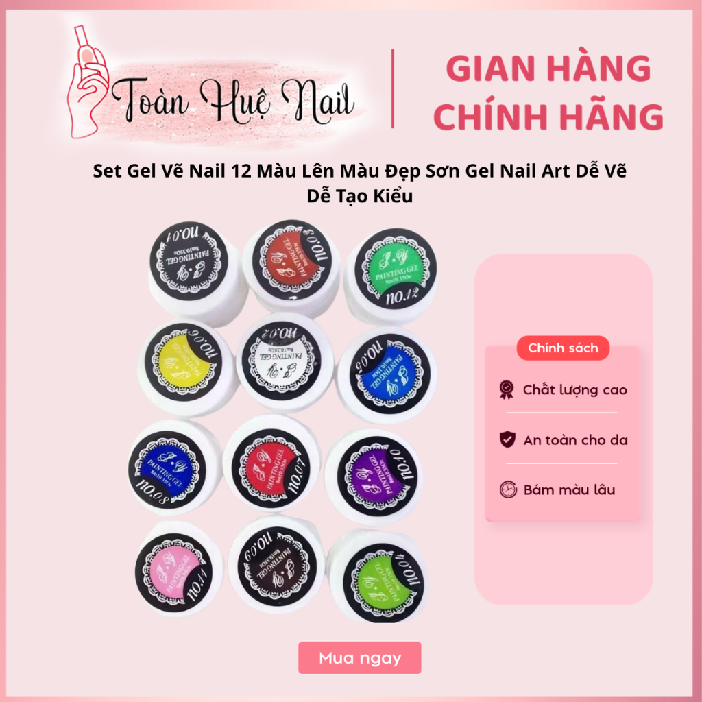 Set Gel Vẽ Nail 12 Màu Lên Màu Đẹp Sơn Gel Nail Art Dễ Vẽ Dễ Tạo Kiểu