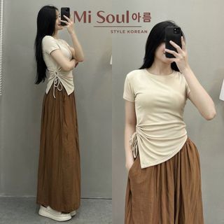 Áo Thun Khoét Bên Eo Vạt Nhọn Chất Cotton BigSize, Áo Cộc Tay Rút Eo Dây MiSoul 200