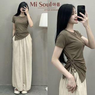 Áo Thun Khoét Bên Eo Vạt Nhọn Chất Cotton BigSize, Áo Cộc Tay Rút Eo Dây MiSoul 200