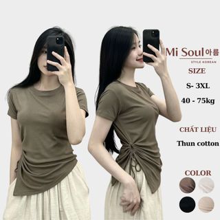 Áo Thun Khoét Bên Eo Vạt Nhọn Chất Cotton BigSize, Áo Cộc Tay Rút Eo Dây MiSoul 200