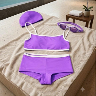 (Thanh lý) Bikini 2 mảnh màu tím áo 2 dây có đệm ngực + quần short kín đáo hàng xuất dư cao cấp
