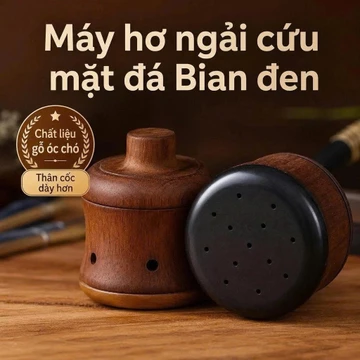 [Tặng 10 ngải Đồng Nhân Đường+Dụng cụ vệ sinh] Bình Cứu Ngải Gỗ Nâu Đá Bian–Dụng Cụ Cứu Ngải, Cạo Gió, Massage O0192