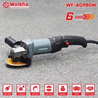 Máy mài góc chạy điện Workfix WF-AG980W công suất 980W - Máy cắt cầm tay điều tốc 6 cấp độ dùng đá 100mm cốt M10