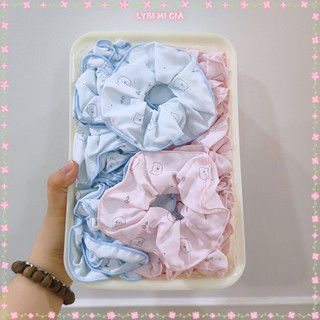 Scrunchies buộc tóc họa tiết gấu giữ tóc chắc, phụ kiện buộc tóc hằng ngày
