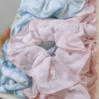 Scrunchies buộc tóc họa tiết gấu giữ tóc chắc, phụ kiện buộc tóc hằng ngày