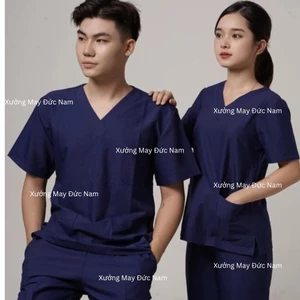 Bộ Scrubs bác sĩ vải Lon Giãn, đồng phục Spa,Phòng khám, Blouse nữ quần áo cổ tim dược sĩ hàng đẹp