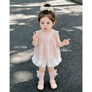 [B&G] Sét váy áo ren hồng pastel phối quần bí trắng xinh xắn dễ thương cho bé gái đi học, đi chơi