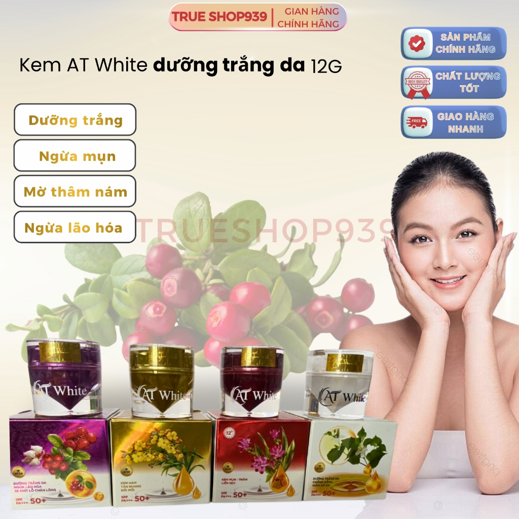 Kem dưỡng trắng da AT WHITE Ngừa mụn, mờ thâm nám, ngừa lão hóa 12G