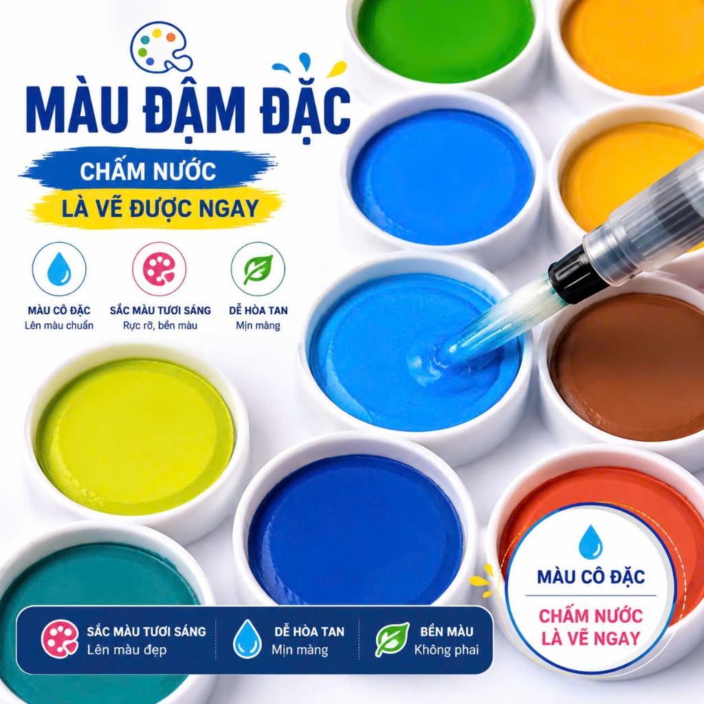 Bộ Màu Nước Deli HS312 – 16/36 Màu Solid, Tươi Đẹp, Dễ Hòa Tan, Dùng Học Sinh & Vẽ Chuyên Nghiệp