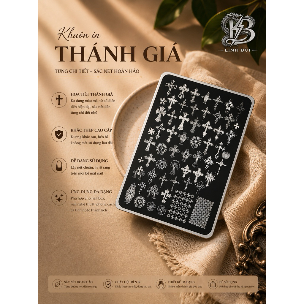 BẢN KHẮC THÉP IN NAIL HỌA TIẾT THÁNH GIÁ – MẪU CAO CẤP Linh Bùi