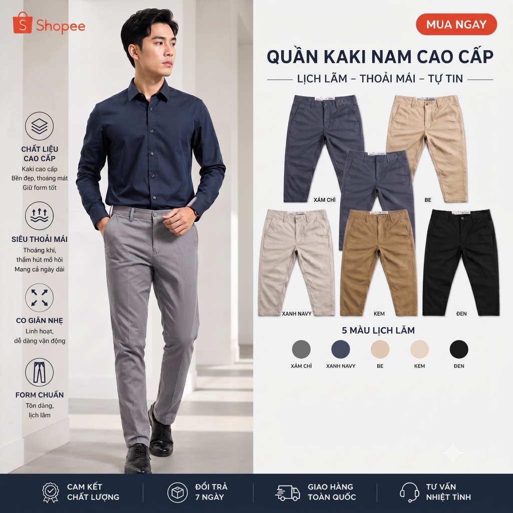 Quần Kaki Dài Nam Ống Suông AZ FASHION Quần Dài Nam Chất Kaki Cao Cấp Co Giãn Phom Dáng Chỉn Chu Đi Làm Đi Chơi