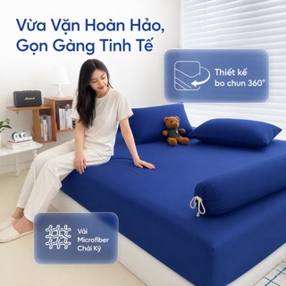 Bộ tấm trải giường 4 trong 1 Ga giường có dây co giãn viền Vải thoáng mát thấm hút mồ hôi1m2/1m4/1m6/1m8 Size