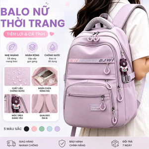Balo nam nữ đi học chống nước nhiều ngăn quai đệm kèm gấu dễ thương cặp sách đựng laptop đi làm học sinh.b4015