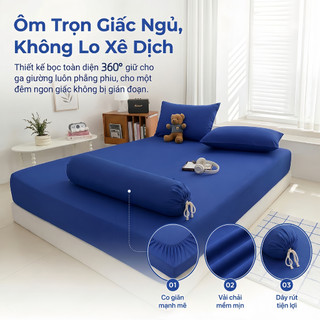 Bộ tấm trải giường 4 trong 1 Ga giường có dây co giãn viền Vải thoáng mát thấm hút mồ hôi1m2/1m4/1m6/1m8 Size