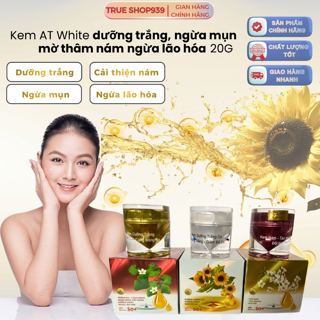 Kem dưỡng trắng AT WHITE Chống nắng, mờ nám tàn nhang, đồi mồi ngừa lão hóa 20G