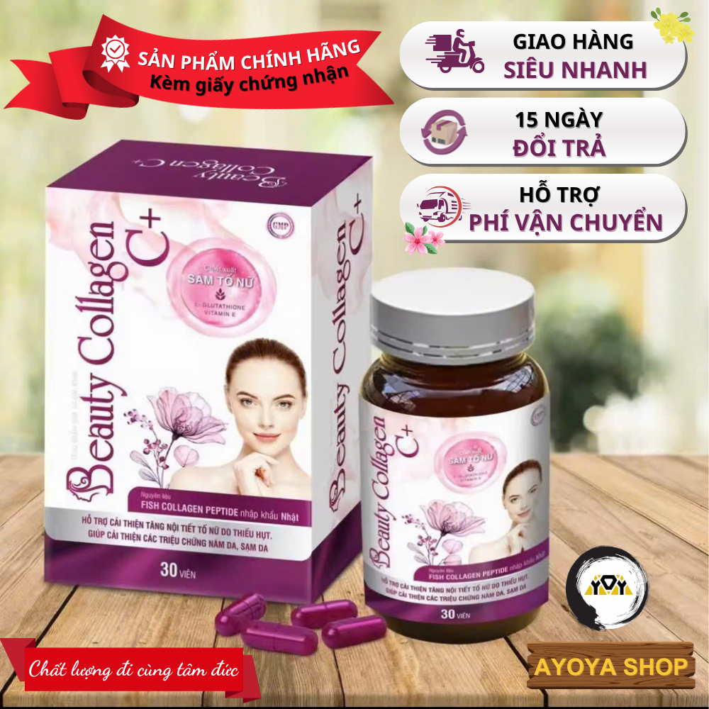 Viên Uống Beauty Collagen C+ AYOYA Bổ Sung Collagen Sâm Tố Nữ Cân Bằng Nội Tiết Tố Nữ Hộp 30 Viên