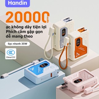 【CCC+Qi】Handin Pin Sạc Dự Phòng 30000mAh 22.5W | 35W 5 Trong 1 Sạc Không Dây Tích Hợp 2 Dây Type-C + Đầu L Giá Đỡ Điện