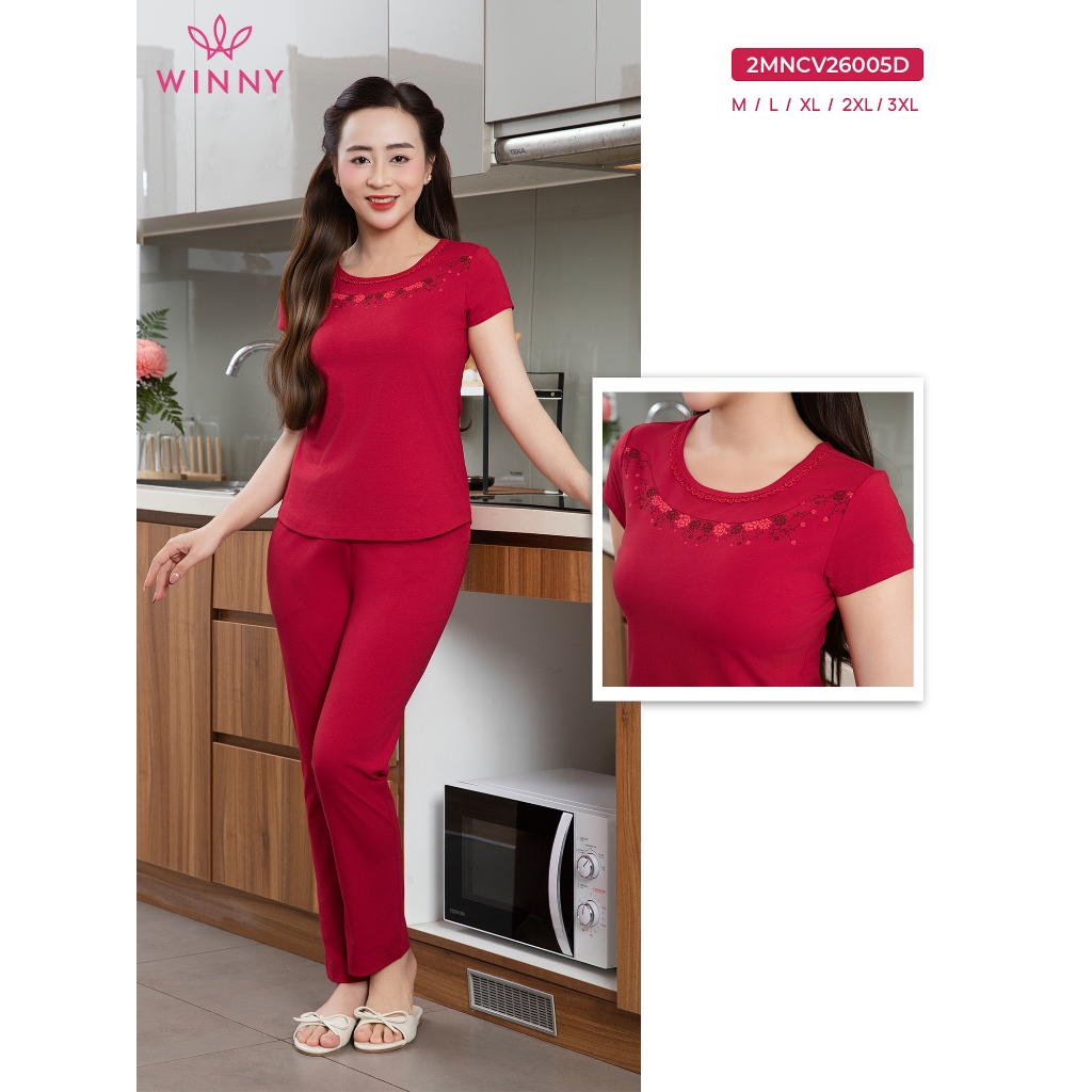 [XẢ KHO] Bộ mặc nhà WINNY dòng Wonner cotton CVC, Set đồ nữ thun co giãn xuân hè quần dài tay cộc 2MNCV26005D