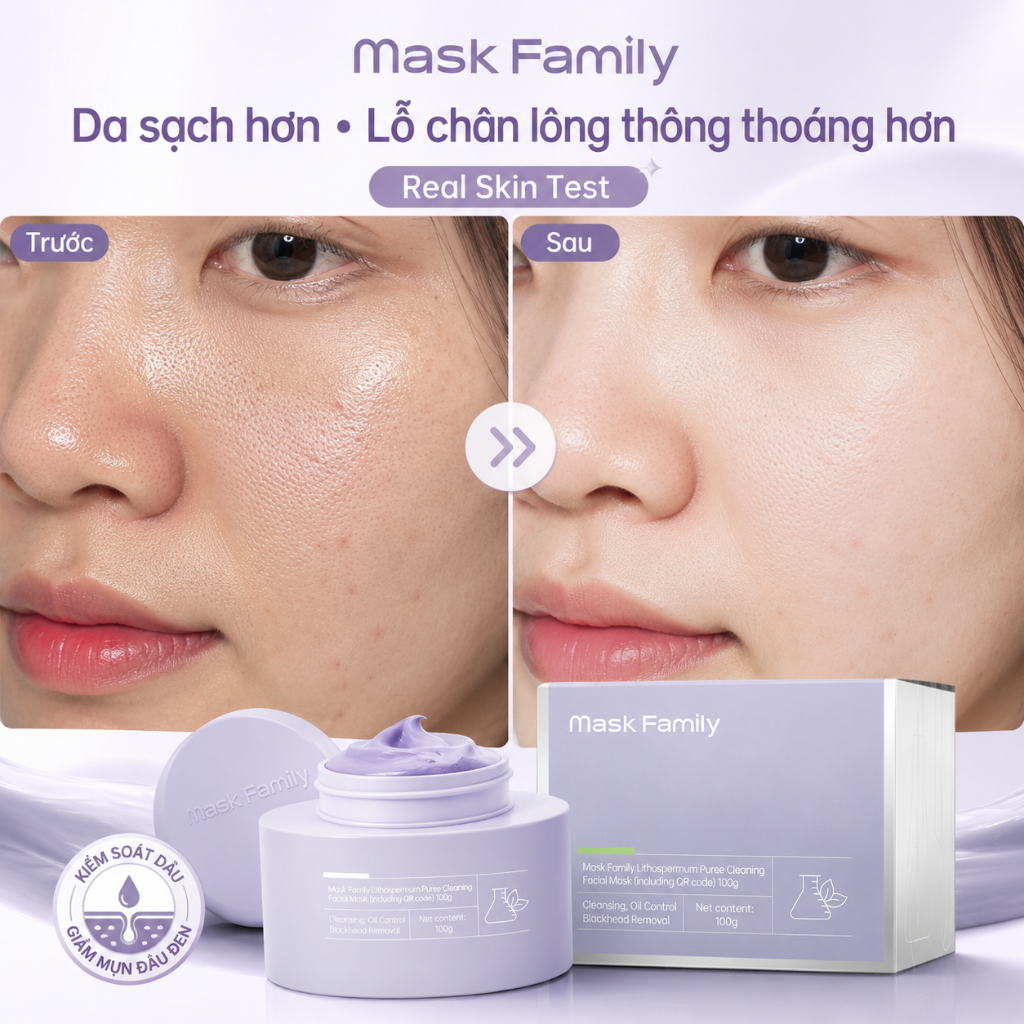 Mặt Nạ Đất Sét Tử Thảo Mask Family Giảm Mụn Đầu Đen Kiểm Soát Dầu  Dịu Nhẹ Cho Da Nhạy Cảm 100g
