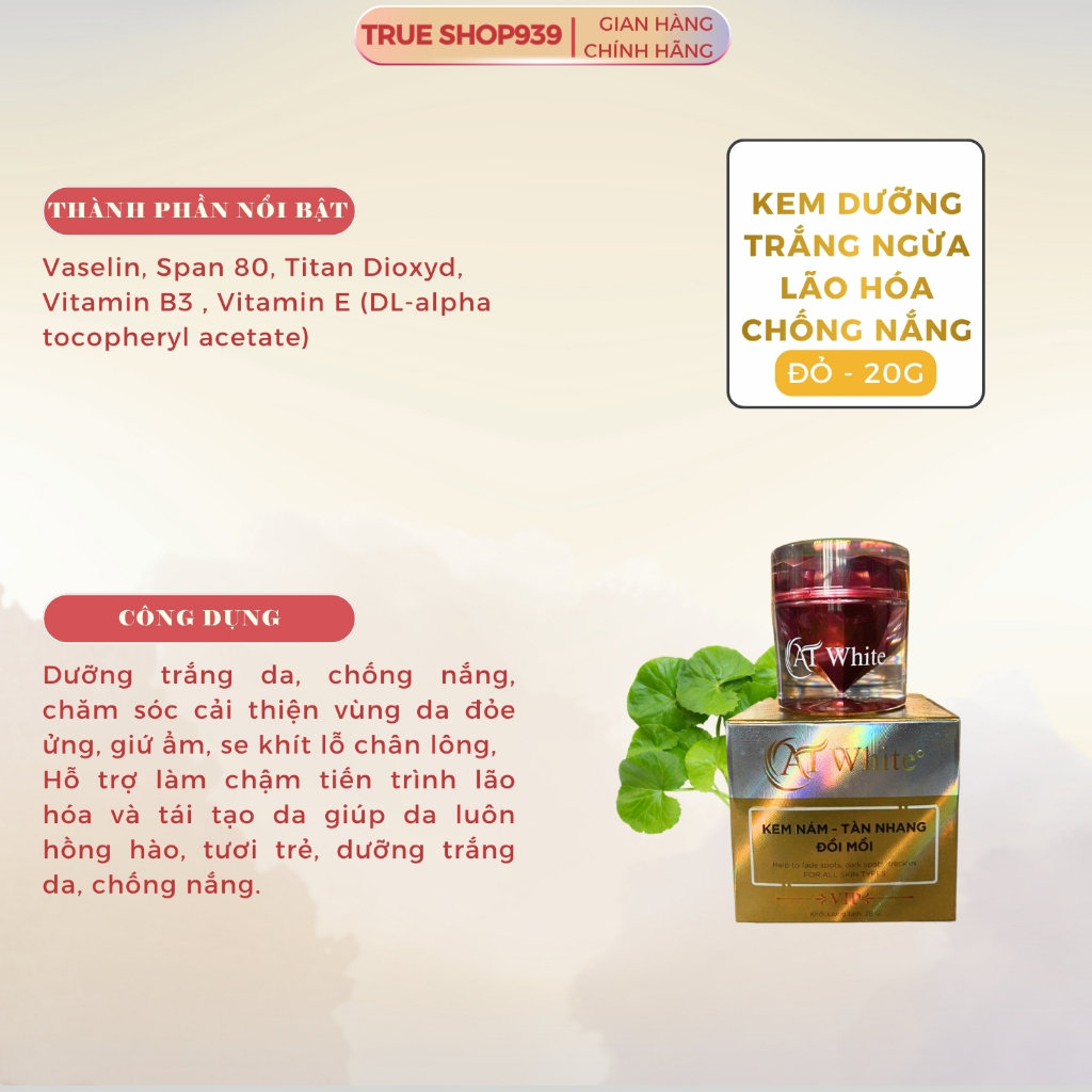 Kem dưỡng trắng AT WHITE Chống nắng, mờ nám tàn nhang, đồi mồi ngừa lão hóa 20G