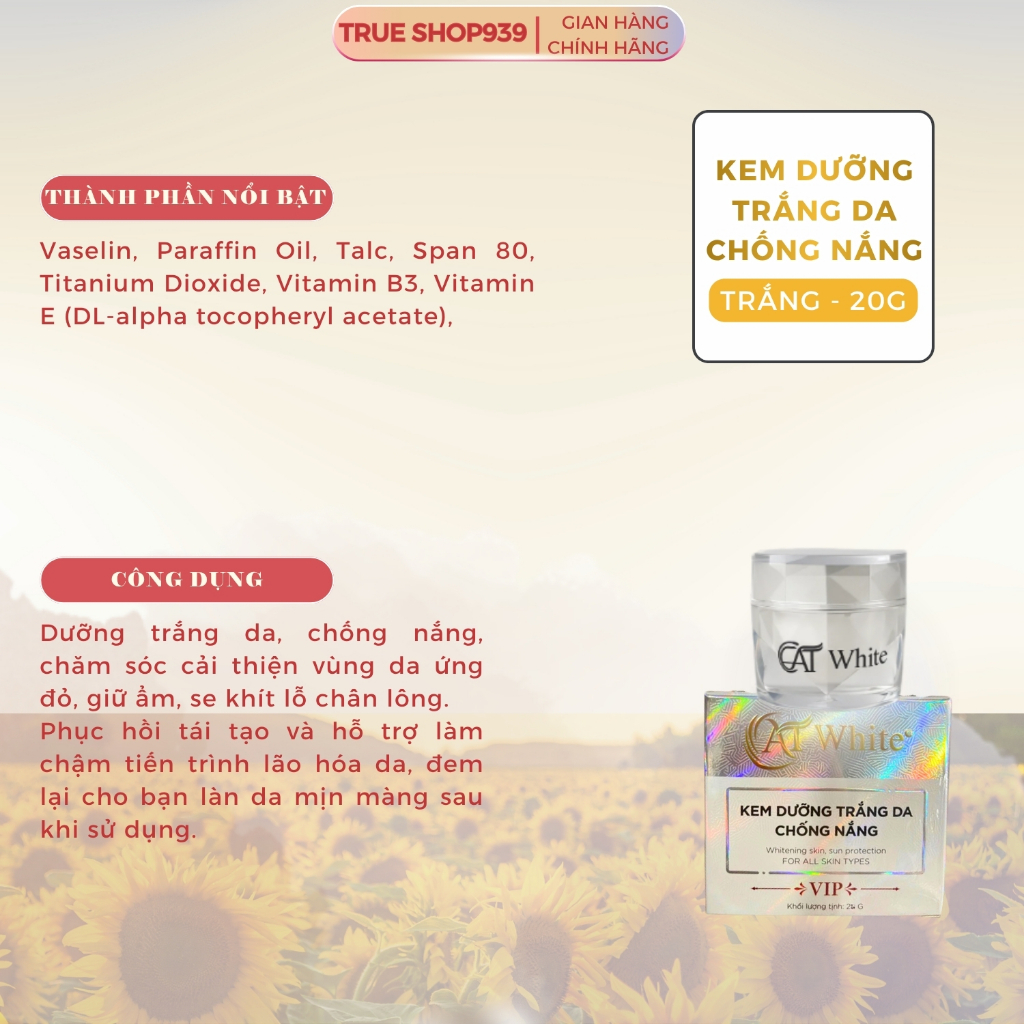 Kem dưỡng trắng AT WHITE Chống nắng, mờ nám tàn nhang, đồi mồi ngừa lão hóa 20G