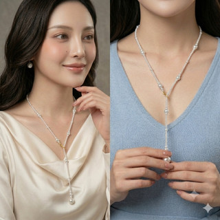 [N1201] Vòng Cổ, Dây Chuyền Ngọc Trai Nhân Tạo Đá Dài 90cm Khóa Gài Đính Đá Cao Cấp Sang Trọng Cho Nữ - DAISYN