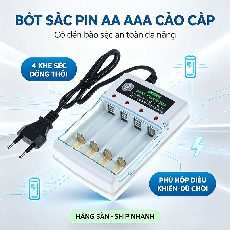 Bộ Sạc Pin AA AAA 1.2V 1.5V Cao Cấp Có Đèn Báo Đốc Sạc Pin Đa Năng Cho Điều Khiển Tivi Đồ Chơi Thông Minh