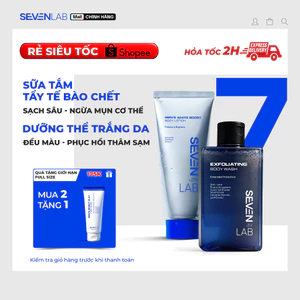 Combo sữa tắm tẩy tế bào chết và sữa dưỡng thể trắng da nam SEVENLAB giúp ngăn ngừa mụn lưng, cơ thể, mờ thâm, đều màu