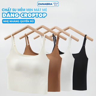 ZANABRA Áo Bra Nữ 2 Dây Su Lanh Mềm Mại Có Mút Ngực Màu Trơn Dáng Croptop Ôm Sát Thon Gọn B6683