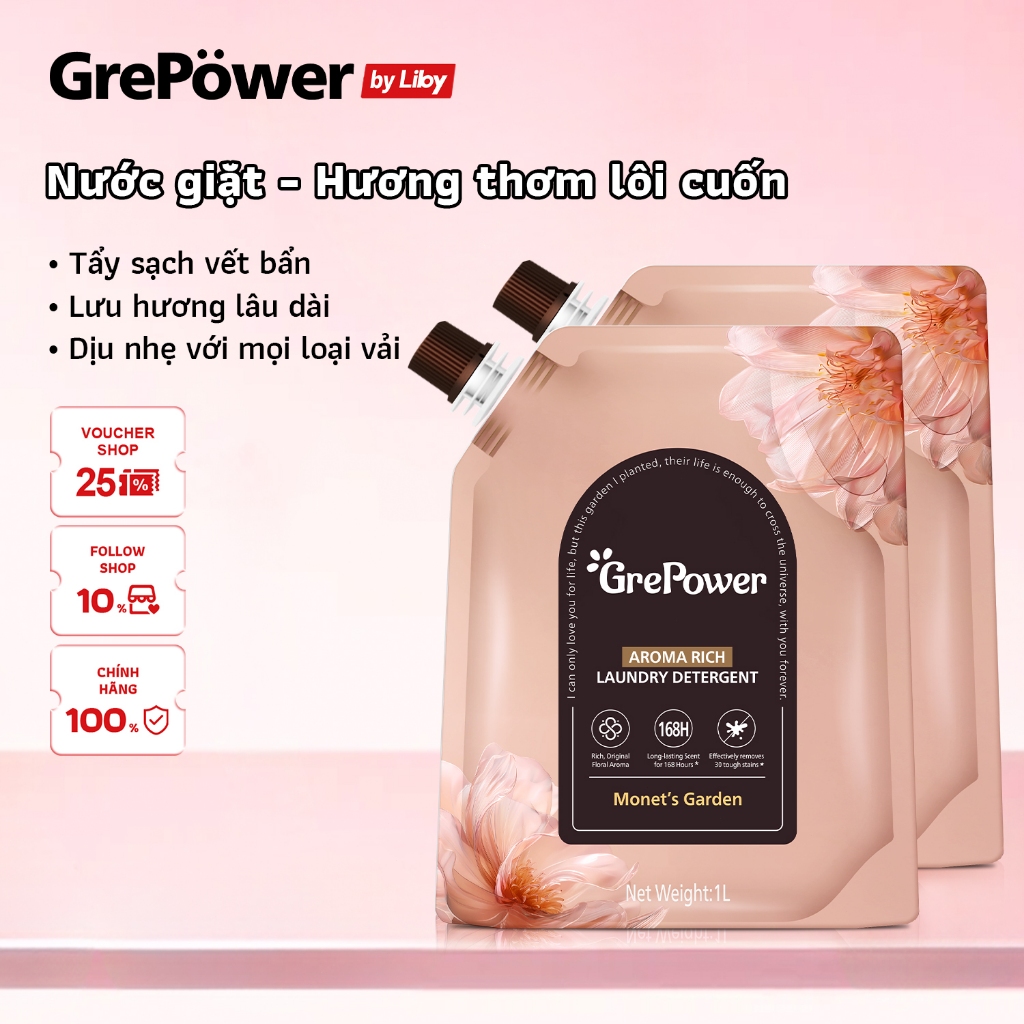 Túi Nước Giặt Xả Grepower by liby Hương Nước Hoa Huyền Diệu 1kg/Túi
