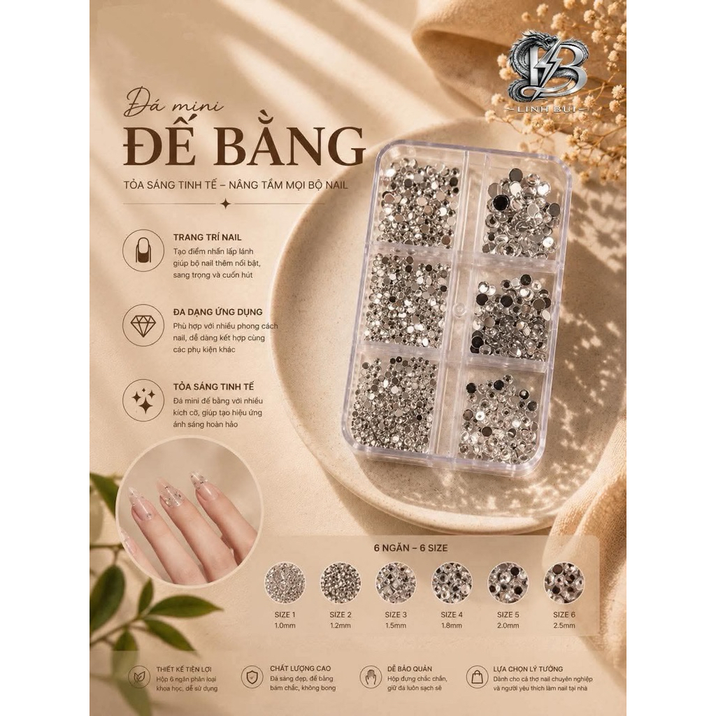 Đá Mini đế bằng Nhiều Size Trang Trí Nail Linh Bùi