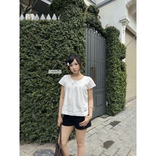 𝐂𝐡𝐢𝐜𝐤𝐢𝐞 𝐁𝐚𝐛𝐲𝐝𝐨𝐥𝐥 - Áo babydoll nữ, áo sơ mi kiểu thiết kế form suông tay ngắn phối nơ nhien.official NAS00061