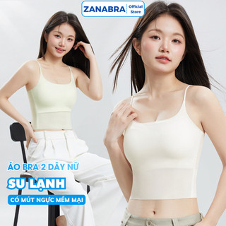 ZANABRA Áo Bra Nữ 2 Dây Su Lanh Mềm Mại Có Mút Ngực Màu Trơn Dáng Croptop Ôm Sát Thon Gọn B6683