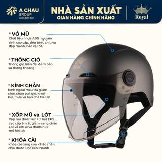 Mũ bảo hiểm xe máy 1/2 Royal M555 có kính dài, nón freesize cho nam và nữ đi xe máy chính hãng