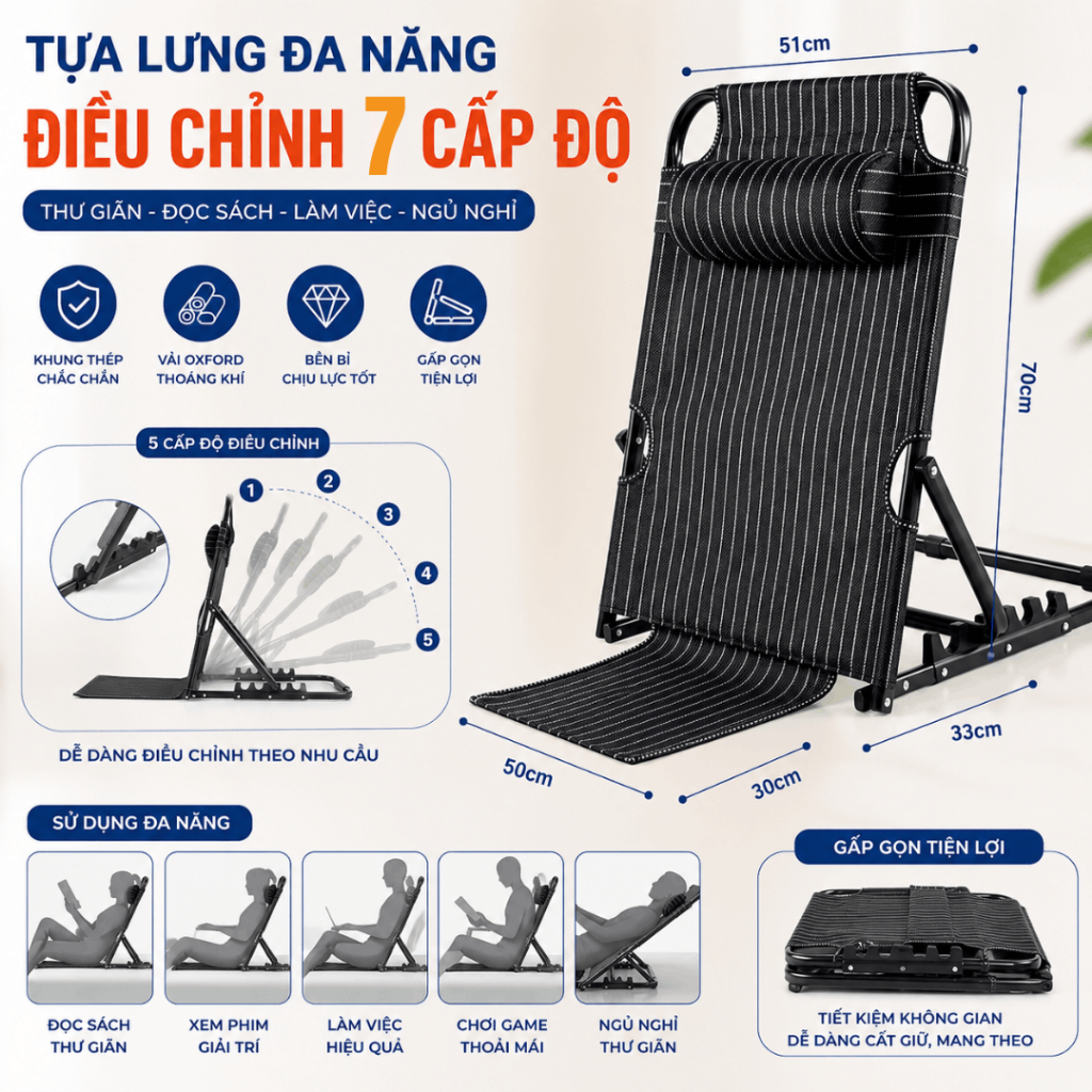 Ghế bệt tựa lưng thư giãn - 7 Cấp Độ Điều Chỉnh AC1244