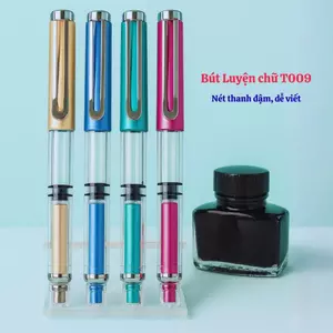 Bút Máy Luyện Chữ Đẹp T-09 Ngòi Lá Tre Kim Tinh - Nét Thanh Đậm Sắc Sảo, Thân Trong Suốt Cho Học Sinh Tiểu Học