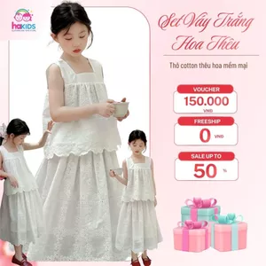 Set Váy Bé Gái Chất Thô Hoa Thêu, Chân Váy Dáng Maxxi Bồng Bềnh 2 Lớp Mặc Đi Chơi Đi Biển Siêu Xinh