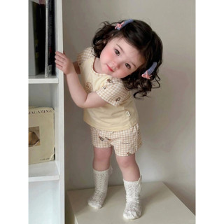 Bộ Quần Áo Bé Trai Bé Gái Tay Ngắn Caro 2 Chi Tiết Cotton Mềm Áo Thun Quần Đùi Hàn Quốc Cho Bé 0-3 Tuổi