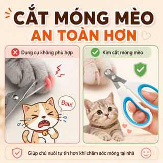 Cắt Móng Mèo An Toàn - Kìm Bấm Móng Chó Mèo Nhỏ Chống Trượt, Hạn Chế Cắt Quá Sâu, Dễ Dùng Cho Người Mới