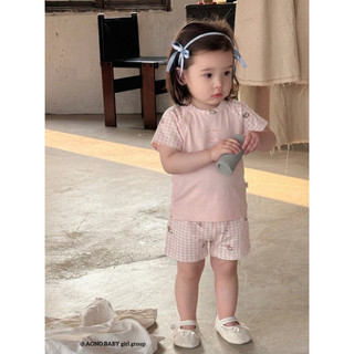 Bộ Quần Áo Bé Trai Bé Gái Tay Ngắn Caro 2 Chi Tiết Cotton Mềm Áo Thun Quần Đùi Hàn Quốc Cho Bé 0-3 Tuổi