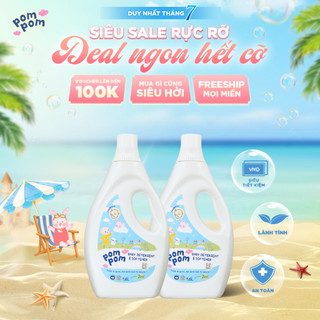 Combo 2 Túi Nước Giặt Xả Pom Pom Newborn 1.6L - An Toàn Cho Bé Mới Lọt Lòng, Kháng Khuẩn, Hương Phấn Rơm Dịu Nhẹ NB16