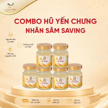 COMBO 6 Hũ Yến Chưng Nhân Sâm Saving Hoàng Triều 70ml Yến Tươi 2000mg Nhân Sâm Tươi 10,15g Collagen